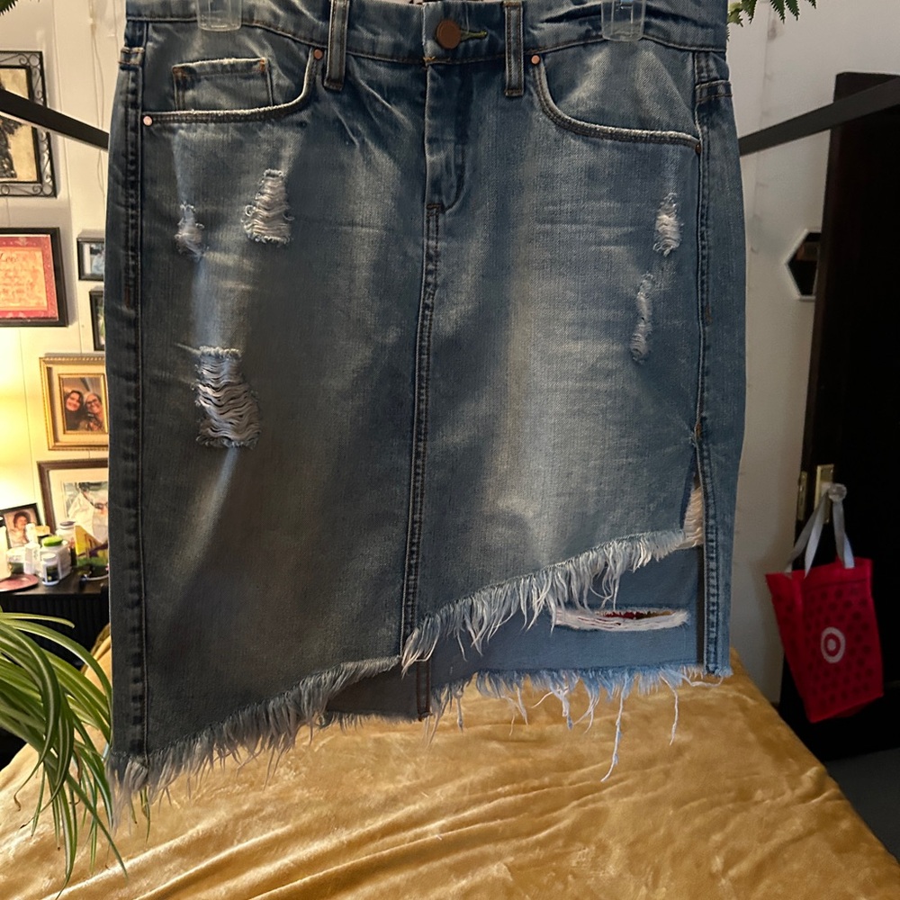 Distressed Denim Skirt